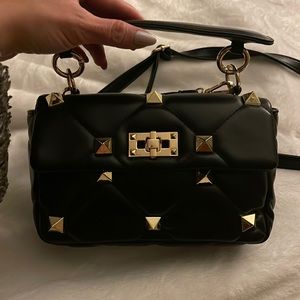 Black Lambskin Studded crossbody bag